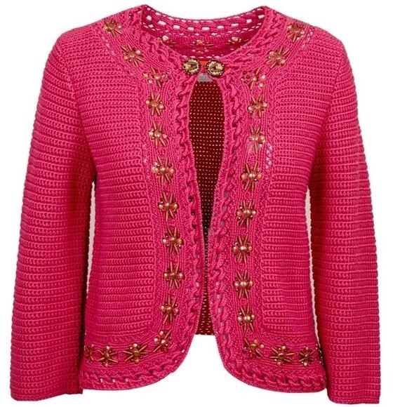 Cynthia Steffe Pink Embellished Cotton Cardigan Size L - Picture 1 of 8
